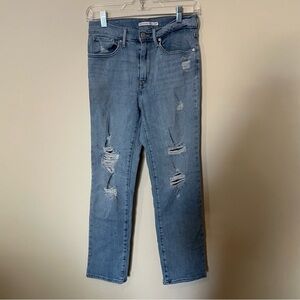 Levi’s Light Wash Distressed High Rise Straight Jeans